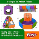 Playz 5-Piece Kids Pop up Play Tent Crawl Tunnel and Ball Pit with Basketball Hoop Playhouse for Boys, Girls, Babies, and Toddlers (Purple, Orange, Yellow, Red, Blue)