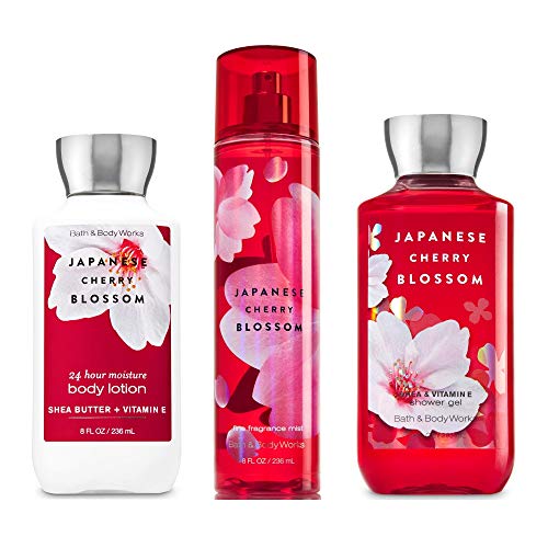 Bath & Body Works Japanese Cherry Blossom Set - Shower Gel 10 oz, Fragrance  Mist 8 oz, Body Lotion 8 oz
