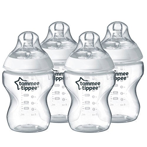 Tommee Tippee Closer to Nature - Biberones de flujo lento con boquilla  similar a un pecho y válvula anticólicos (9 onzas, 4 unidades)