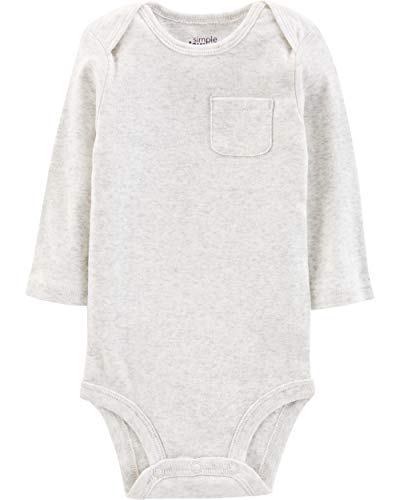 Simple Joys by Carter's Baby 5-Pack Neutral Long-Sleeve Bodysuit, Grey/Blue Stripe, 3-6 Months