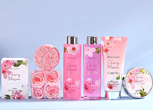 Bath Set for Women Body&Earth Pcs Gift Basket with Cherry Blossom