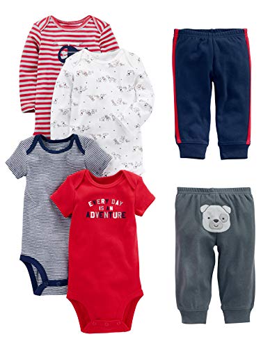 Simple Joys by Carter's Baby Boys 6-Piece Little Character Set, Red/Navy Bear, 0-3 Months