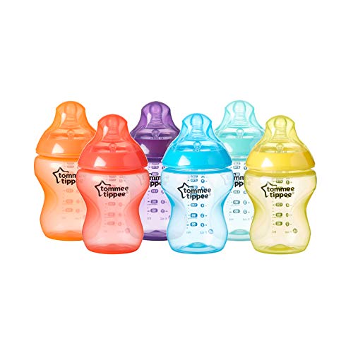 Fiesta Biberones de alimentación para bebés, anticólicos, flujo lento, sin BPA, 9 onzas, multicolor, paquete de 6