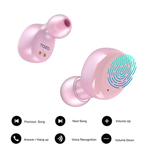 TOZO T6 True Wireless Earbuds Bluetooth Headphones Touch Control with Wireless Charging Case IPX8 Waterproof TWS Stereo Earphones in-Ear Built-in Mic Headset Premium Deep Bass for Sport Rose Gold