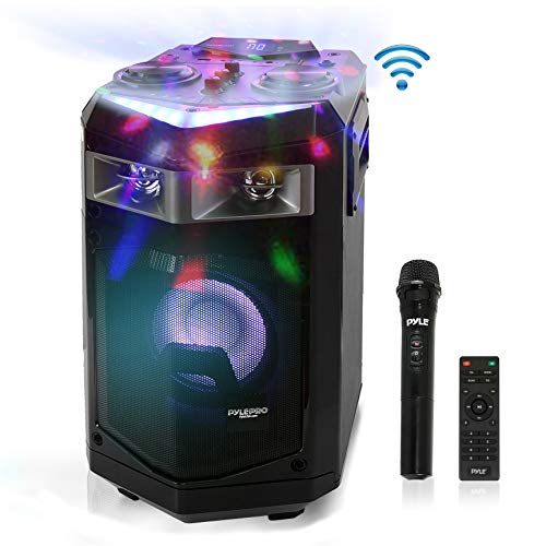 Portable PA Speaker Powered Rechargeable Outdoor Speaker Microphone Set with Mic Talkover MP3 USB SD FM Radio AUX, LED Dj Lights, Pyle PWMKRDJ84BT (System-500W BT Connectivity)
