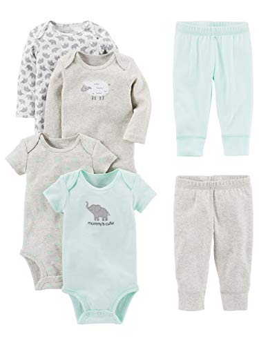 Simple Joys by Carter's Baby 6-Piece Neutral Bodysuits (Short and Long Sleeve) and Pants Set, Gray Lamb, 0-3 Months