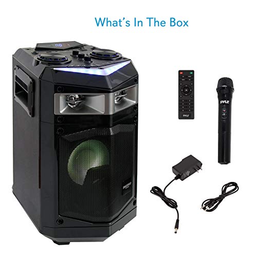 Portable PA Speaker Powered Rechargeable Outdoor Speaker Microphone Set with Mic Talkover MP3 USB SD FM Radio AUX, LED Dj Lights, Pyle PWMKRDJ84BT (System-500W BT Connectivity)