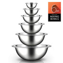 Stainless Steel Kitchen Mixing Bowls - 6 Piece Premium Space Saving Nesting Bowls Pour Perfect High-Grade Metal Serving Bowls Set - Food Prep/Serving/Marinating/Mixing - Nutrichef NCMB6PC