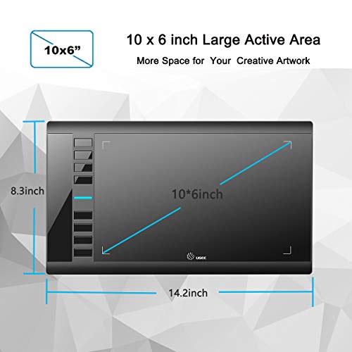 Graphics Drawing Tablet M708 UGEE 10 x 6 inch Large Active Area Drawing Tablet with 8 Hot Keys, 8192 Levels Pen, UGEE M708 Graphic Tablets for Paint, Digital Art Creation Sketch …