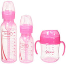 Set de biberones rosa con mordedor de silicona