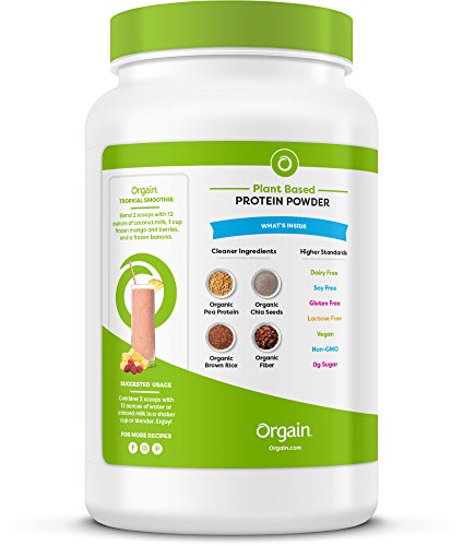 Orgain Organic Plant Based Protein Powder, Vanilla Bean - Vegan, Low Net Carbs, Non Dairy, Gluten Free, Lactose Free, No Sugar Added, Soy Free, Kosher, Non-GMO, 2.03 Pound (Packaging May Vary)