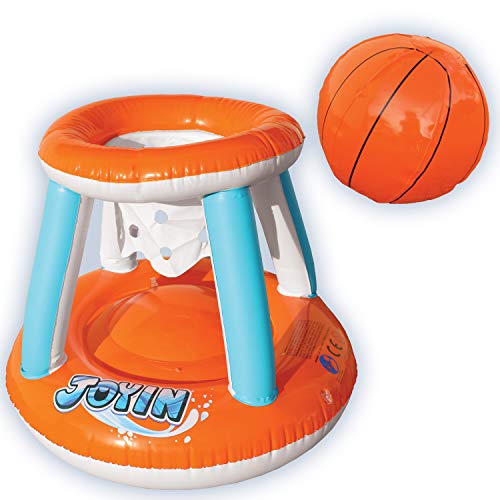 Inflatable Pool Float Set Volleyball Net & Basketball Hoops; Balls Included for Kids and Adults Swimming Game Toy, Floating, Summer Floaties, Volleyball Court (105”x28”x35”)|Basketball (27”x23”x27”).