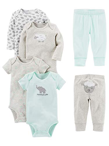 Simple Joys by Carter's Baby 6-Piece Neutral Bodysuits (Short and Long Sleeve) and Pants Set, Gray Lamb, 3-6 Months