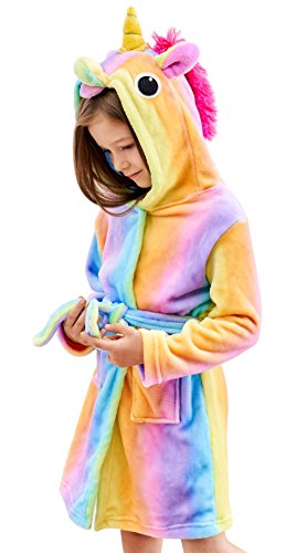 Bata de baño y pijama con capucha de unicornio suave para niñas