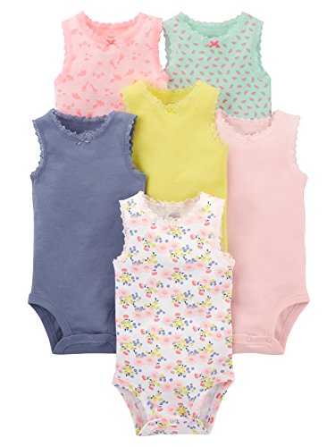 Simple Joys by Carter's Baby Girls' 6-Pack Sleeveless Bodysuit, Pink, Purple, Yellow, Floral, Preemie
