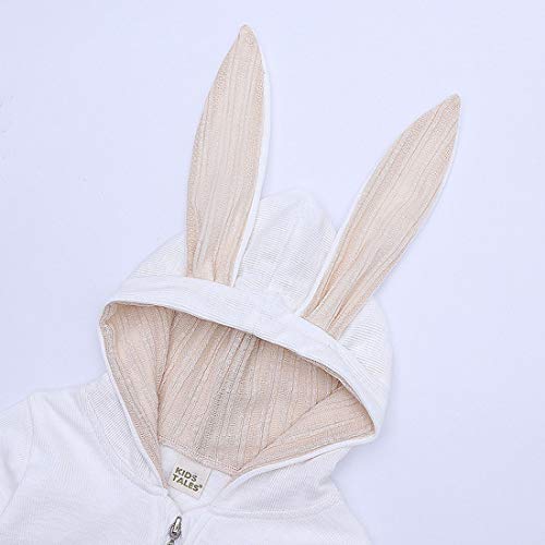 Simplee kids Animal Bunny Baby Easter Pajamas Long Ear Rabbit Hoodie Romper with Zipper (White)