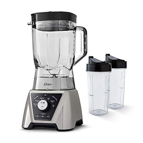 Oster BLSTTSCB2000 Texture Select Settings Pro Blender with 2 Blend-N-Go Cups and Tritan Jar, Brushed Nickel