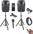 PRORECK Party 12 Portable 12-Inch 1000 Watts 2-Way Powered PA Speaker System Combo Set with Bluetooth/USB/SD Card Reader/FM Radio/Remote Control/Speaker Stand