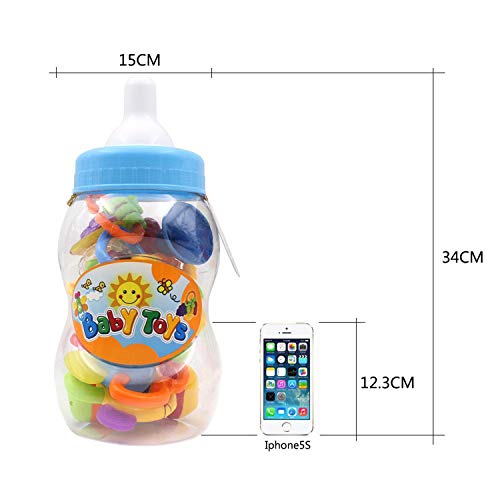 WISHTIME Rattle Teether Baby Toys - Baby 11pcs Shake and GRAP Baby Hand Development Rattle Toys for Newborn Infant with Giant Bottle Gift for 3 6 9 12 18Month