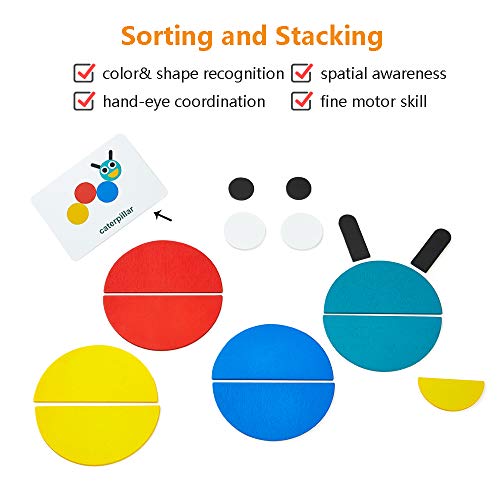 LiKee Wooden Pattern Blocks Animals Jigsaw Puzzle Sorting and Stacking Games Montessori Educational Toys for Toddlers Kids Boys Girls Age 3+ Years Old (36 Shape Pieces& 60 Design Cards in Iron Box)