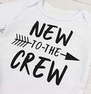 Newborn Baby Boy Clothes New to The Crew Letter Print Romper+Long Pants+Hat 3PCS Outfits Set (White, 3-6 Months)