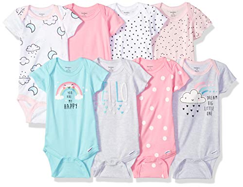 Gerber Baby Girls' 8 Pack Short-Sleeve Onesies Bodysuits, Clouds, Preemie