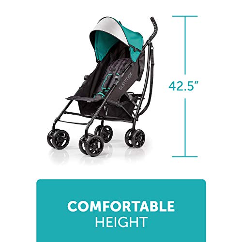 Summer 3Dlite Convenience Stroller, Teal – Lightweight Stroller with Aluminum Frame, Large Seat Area, 4 Position Recline, Extra Large Storage Basket – Infant Stroller for Travel and More