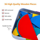LiKee Wooden Pattern Blocks Animals Jigsaw Puzzle Sorting and Stacking Games Montessori Educational Toys for Toddlers Kids Boys Girls Age 3+ Years Old (36 Shape Pieces& 60 Design Cards in Iron Box)