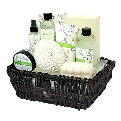 Gift Baskets for Women, Body & Earth Spa Gifts for Her, Lily 10pc Set, Best Gift Idea for Women