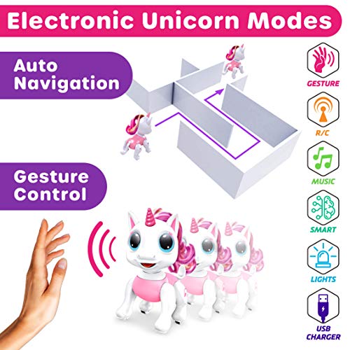 Power Your Fun Robo Pets Unicorn Toy - Remote Control Robot Pet Toy, Interactive Hand Motion Gestures, Walking, and Dancing Robot Unicorn Toy