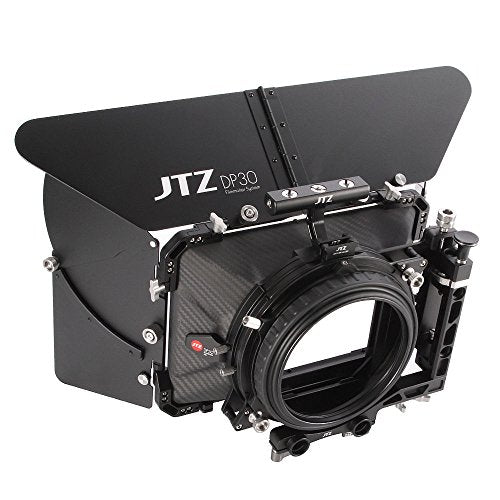 JTZ DP30 Camera Cage with 15mm Rail Rod Baseplate Rig and Top Handle+ 4" ×4" Carbon Fiber Matte Box+Follow Focus+Power Supply (LE Version) for Sony A6000 A6300 A6500 DSLR Camera