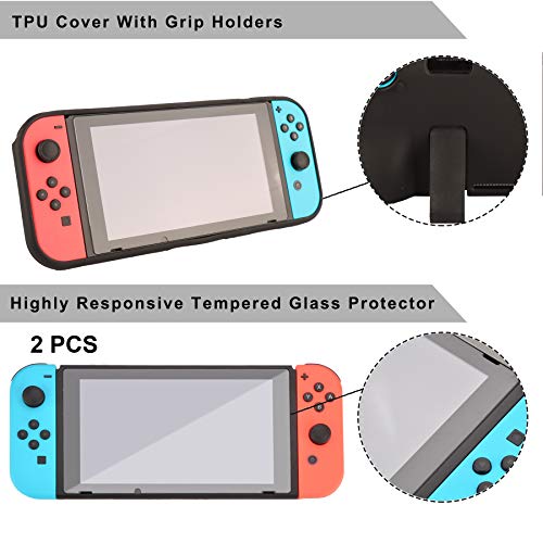 Accessories Kit for Nintendo Switch Games Bundle Wheel Grip Caps Carrying Case Screen Protector Controller