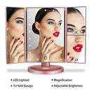 Tri-Fold Lighted Vanity Makeup Mirror with 21 LED Lights,3X/2X Magnification Mirror,Touch Sensor Switch, Two power Supply Mode Tabletop Makeup Mirror,Travel Cosmetic Mirror