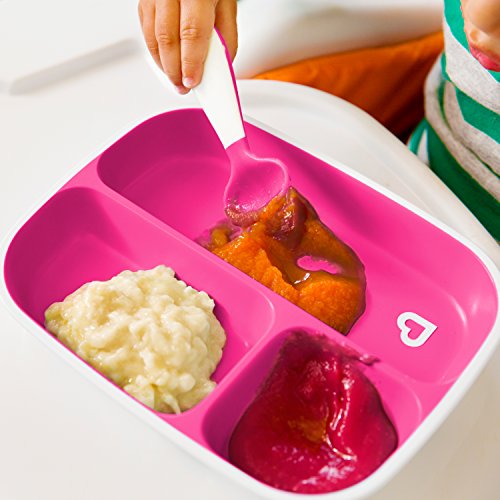 Munchkin Splash 4 Piece Toddler Divided Plate and Bowl Dining Set, Pink/Purple