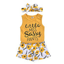 Toddler Baby Girl Outfits Flower Tops Sleeveless Vest Shorts Headband Summer Clothes Set(Size110/3-4T) Yellow