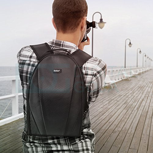 Vivitar Camera Backpack Bag for Sony Canon Fuji Panasonic Nikon DSLR & Mirrorless Digital Camera, Video Camera, Lenses and Photography Accessories - Black Camera Case with Tripod Holder