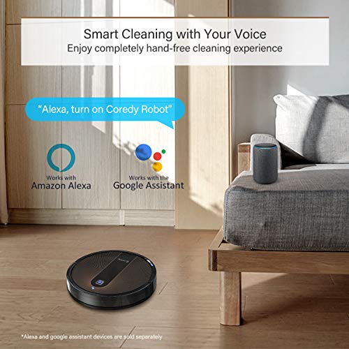 Coredy R750 Robot Vacuum Cleaner, Compatible with Alexa, Mopping System, Boost Intellect, Virtual Boundary Supported, 2000Pa Suction, Super-Thin, Upgraded Robotic Vacuums, Cleans Hard Floor to Carpet