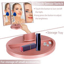 Tri-Fold Lighted Vanity Makeup Mirror with 21 LED Lights,3X/2X Magnification Mirror,Touch Sensor Switch, Two power Supply Mode Tabletop Makeup Mirror,Travel Cosmetic Mirror