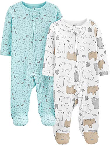 Simple Joys by Carter's Baby Neutral 2-Pack Cotton Footed Sleep and Play, Bear/Animal Print, 3-6 Months