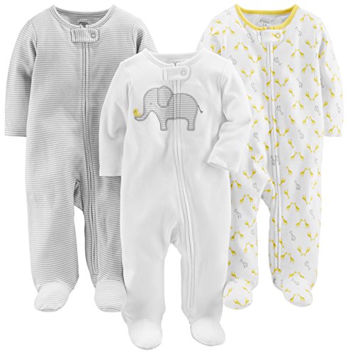 Simple Joys by Carter's Baby 3-Pack Neutral Sleep and Play, Elephant, Stripe, giraffe, 6-9 Months