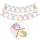 Banner de feliz cumpleaños de unicornio con bolas de pompones Decoraciones