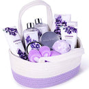 Bath Spa Gift Set, Gift Basket 11-Piece Lavender Scented Spa Basket Kits for Women, Contains Essential Oil, Shower Gel, Bubble Bath, Body Lotion, Bath Salt, Body Scrub, Best Gift for Her