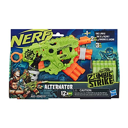 NERF Zombie Strike Alternator Blaster -- Fires Ways -- Includes 12  Official Zombie Strike Elite Darts for Kids, Teens, Adults