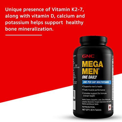 GNC Mega Men One Daily Multivitamin for Men, 60 Count, Take One A Day for 19 Vitamins and Minerals, Supports Muscle Performance, Energy, Metabolism, Brain, and Immune System