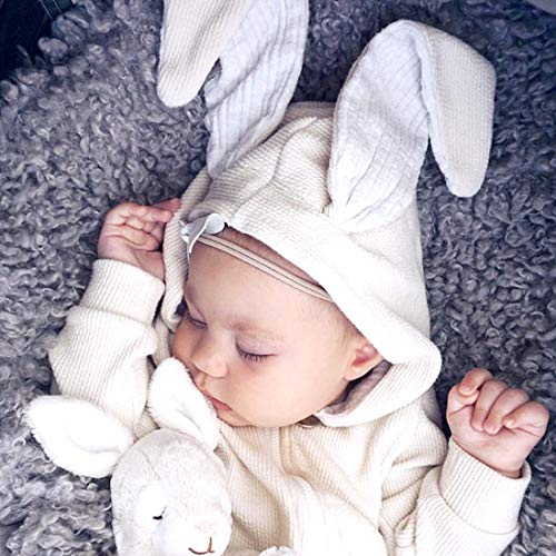 Simplee kids Animal Bunny Baby Easter Pajamas Long Ear Rabbit Hoodie Romper with Zipper (White)