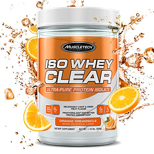 MuscleTech Iso Whey Clear Hydrolyzed Protein Drink Mix Powder, Ultra-Pure Isolate, Light and Refreshing, Keto Friendly, Orange Dreamsicle, 22 Grams Protein, 1.1 Pounds (19 Servings)
