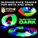 USA Toyz Glow Race Tracks and LED Toy Cars - 360pk STEM Building Glow in The Dark Flexible Rainbow Race Track Set with 2 Light Up Toy Cars