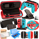 Accessories Kit for Nintendo Switch Games Bundle Wheel Grip Caps Carrying Case Screen Protector Controller
