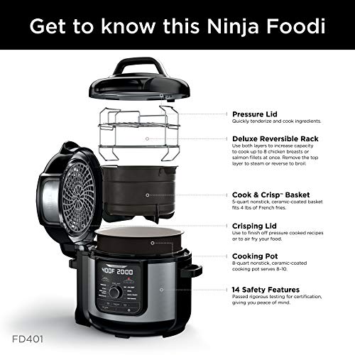Ninja FD401 Foodi 8-qt. 9-in-1 Deluxe XL Cooker & Air Fryer-Stainless Steel Pressure Cooker, 8-Quart