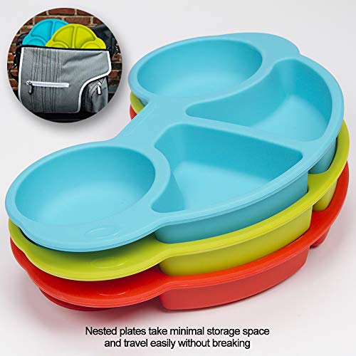 Silicone Suction Plate for Toddlers, Fits Most Highchair Trays, BPA Free, Divided Baby Feeding Bowls Dishes Placemat for Babies Kids